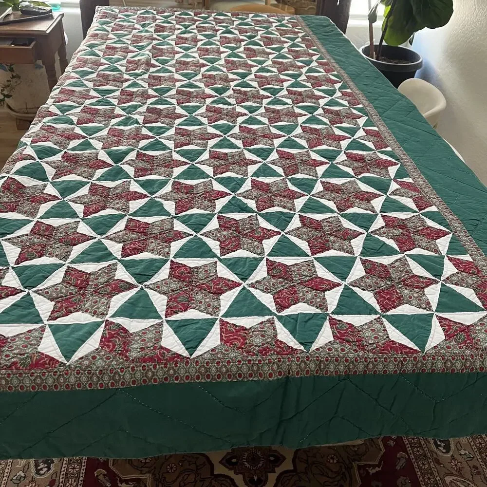 Hand Quilted Star Patchwork Cotton Quilt Bedspread 98